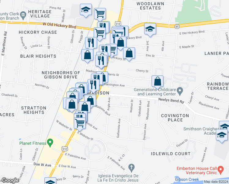 map of restaurants, bars, coffee shops, grocery stores, and more near 209 Neelys Bend Road in Nashville