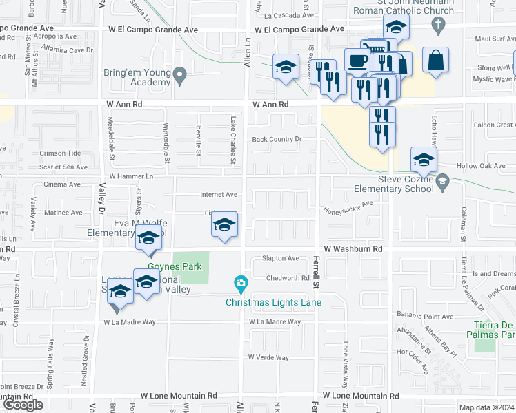 map of restaurants, bars, coffee shops, grocery stores, and more near 5306 Azure View Court in North Las Vegas