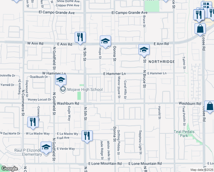 map of restaurants, bars, coffee shops, grocery stores, and more near 5321 North Carlsbad Heights Street in North Las Vegas