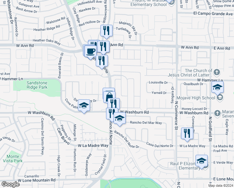 map of restaurants, bars, coffee shops, grocery stores, and more near 5306 Joshua Jose Street in North Las Vegas
