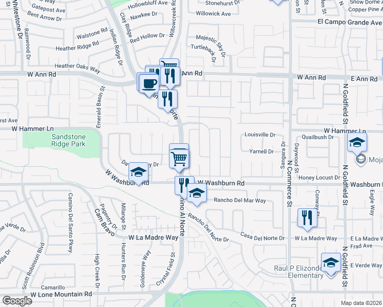 map of restaurants, bars, coffee shops, grocery stores, and more near 5306 Joshua Jose Street in North Las Vegas