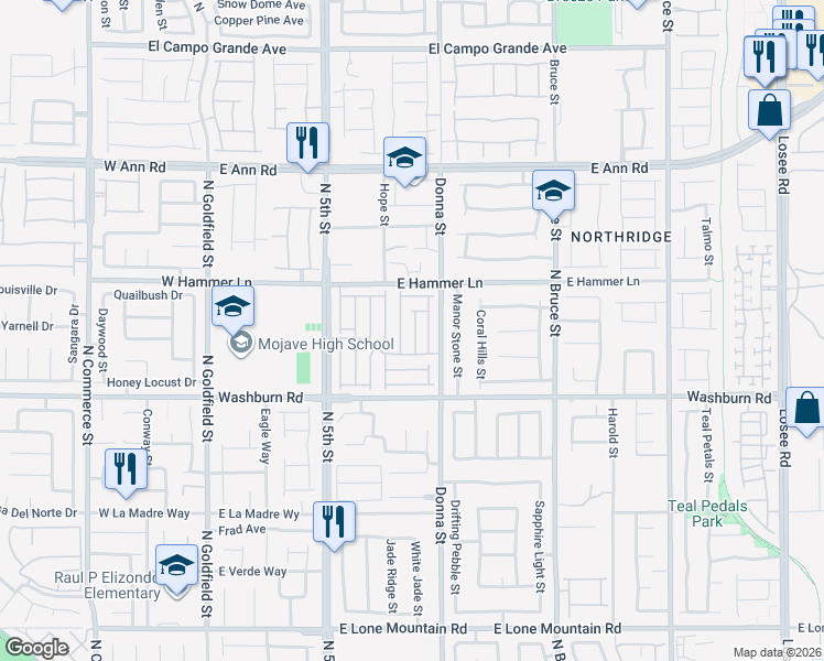 map of restaurants, bars, coffee shops, grocery stores, and more near 5321 North Carlsbad Heights Street in North Las Vegas