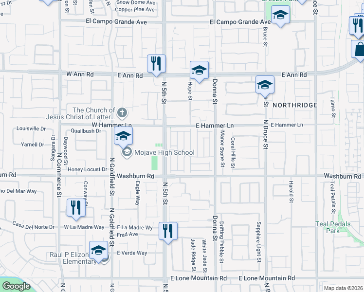 map of restaurants, bars, coffee shops, grocery stores, and more near 5321 North Chino Heights Street in North Las Vegas