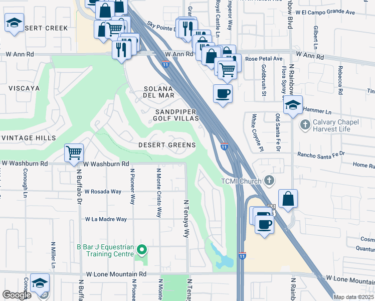 map of restaurants, bars, coffee shops, grocery stores, and more near 7209 Crooked Bow Circle in Las Vegas