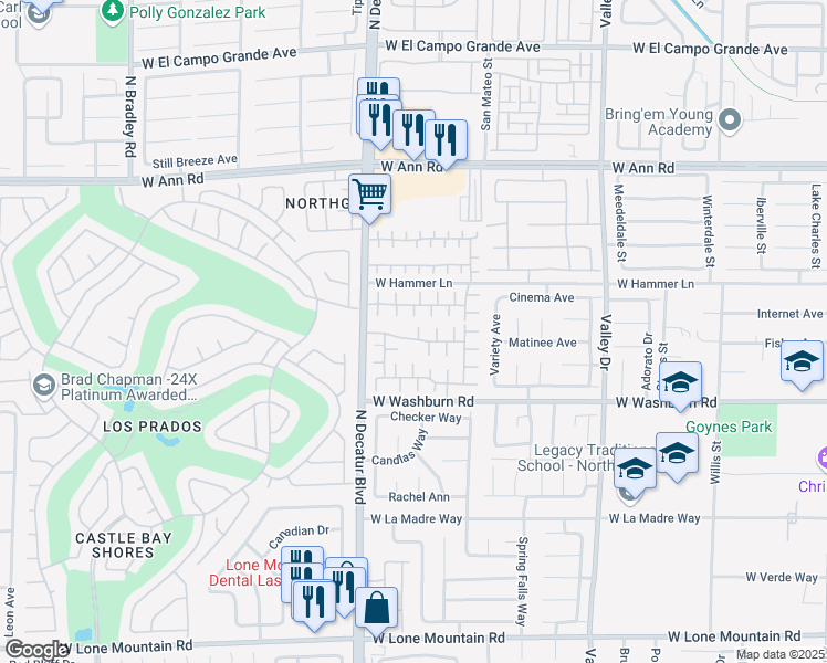 map of restaurants, bars, coffee shops, grocery stores, and more near 5281 Dakotah Pointe Court in North Las Vegas