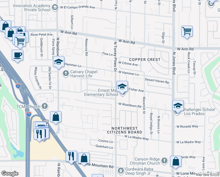 map of restaurants, bars, coffee shops, grocery stores, and more near 6409 Fisher Avenue in Las Vegas