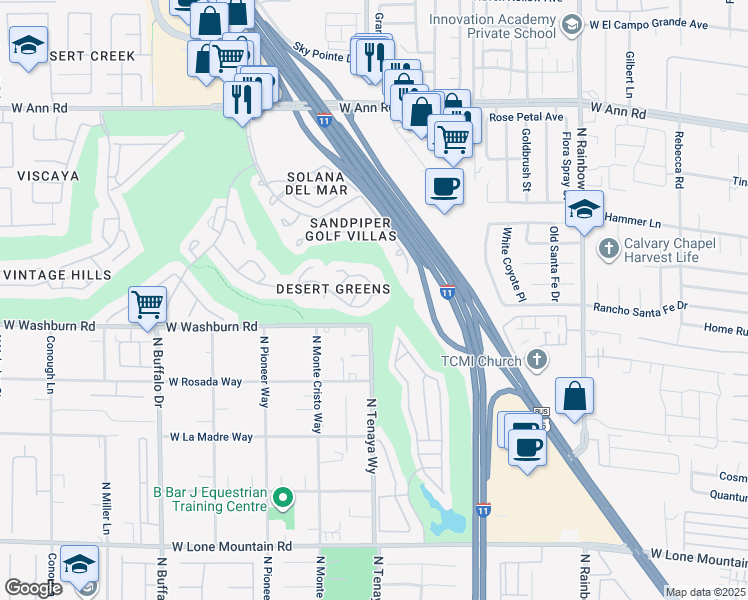 map of restaurants, bars, coffee shops, grocery stores, and more near 7209 Crooked Bow Circle in Las Vegas