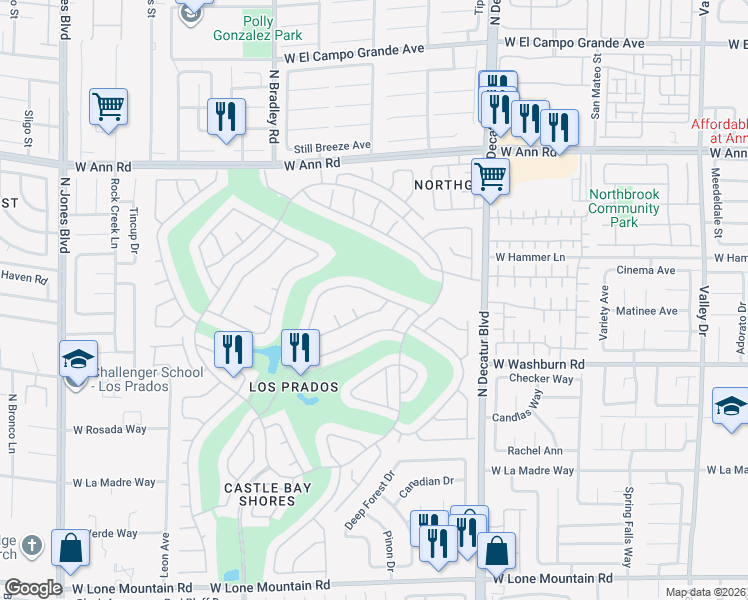 map of restaurants, bars, coffee shops, grocery stores, and more near 5105 Burr Oak Drive in Las Vegas