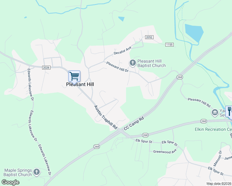 map of restaurants, bars, coffee shops, grocery stores, and more near 280 Edwards-Lynwood Drive in Elkin