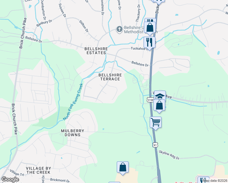 map of restaurants, bars, coffee shops, grocery stores, and more near 1433 Tempany Ct in Nashville