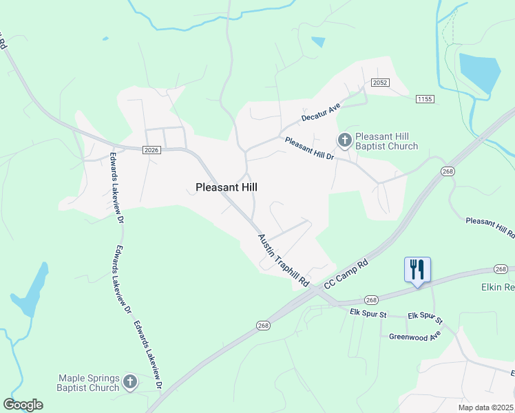 map of restaurants, bars, coffee shops, grocery stores, and more near 152 Little Arcadia Drive in Elkin