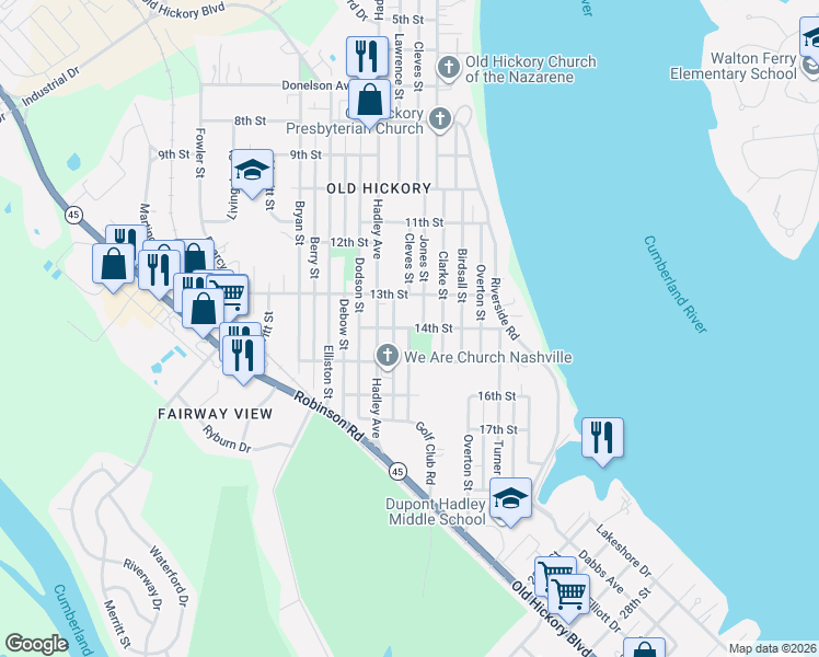map of restaurants, bars, coffee shops, grocery stores, and more near 801 14th Street in Nashville