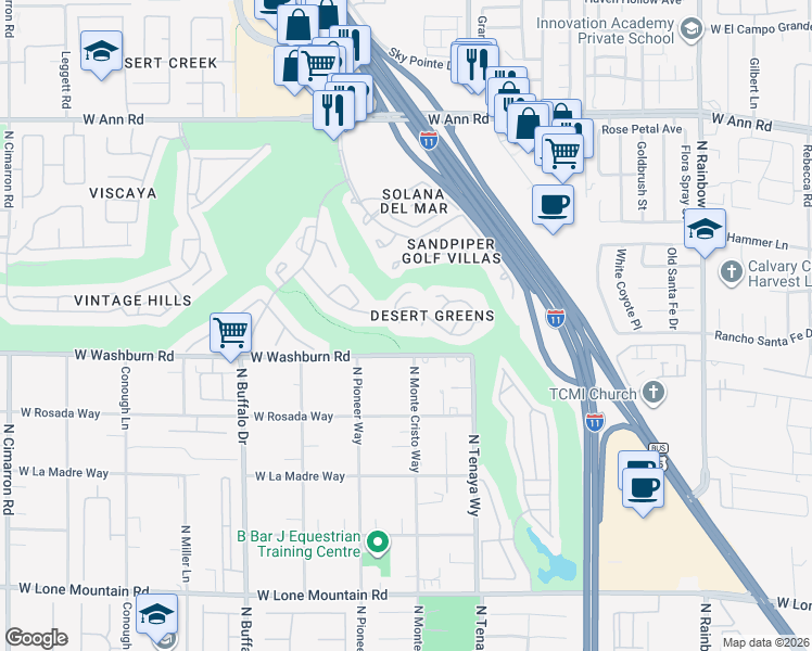 map of restaurants, bars, coffee shops, grocery stores, and more near 5228 Crooked River Circle in Las Vegas