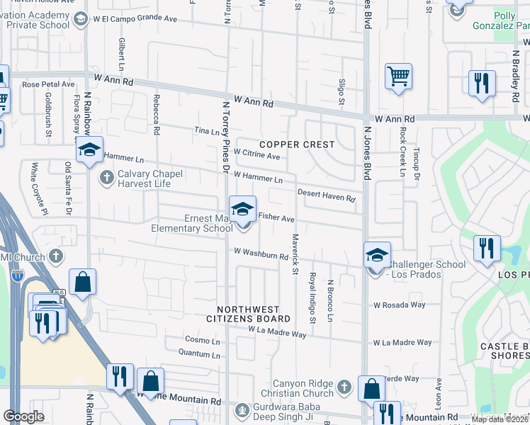map of restaurants, bars, coffee shops, grocery stores, and more near 6292 Fisher Avenue in Las Vegas