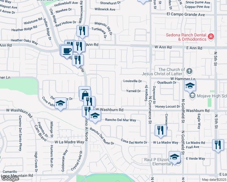 map of restaurants, bars, coffee shops, grocery stores, and more near 5314 Jose Ernesto Street in North Las Vegas