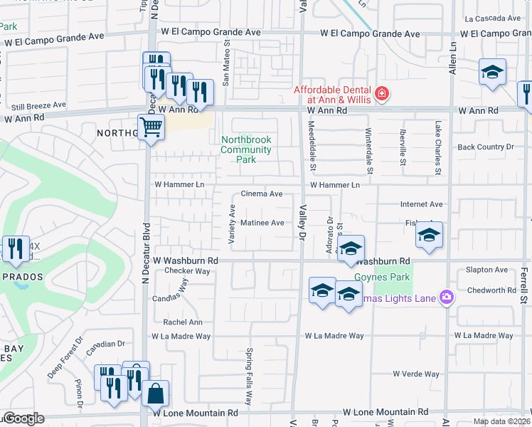 map of restaurants, bars, coffee shops, grocery stores, and more near 5308 Debut Court in North Las Vegas