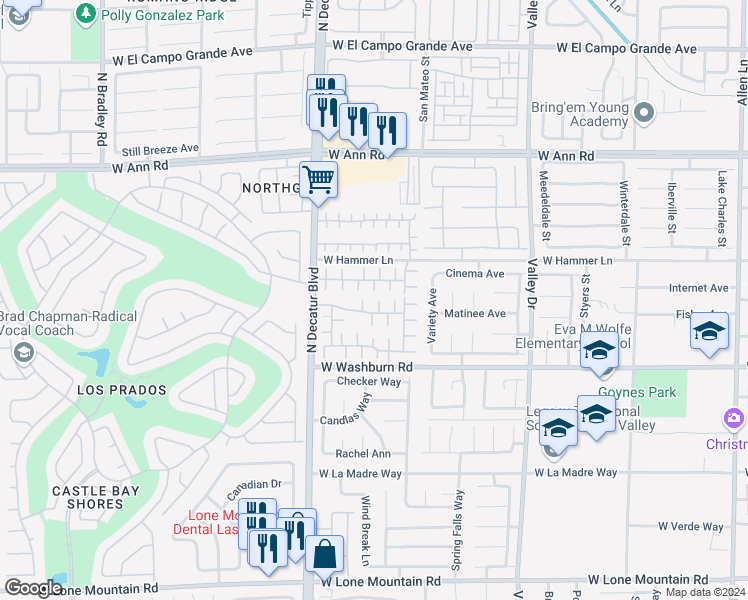 map of restaurants, bars, coffee shops, grocery stores, and more near 5285 Toro Creek Court in North Las Vegas