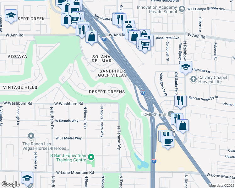 map of restaurants, bars, coffee shops, grocery stores, and more near 7208 Painted Shadows Way in Las Vegas