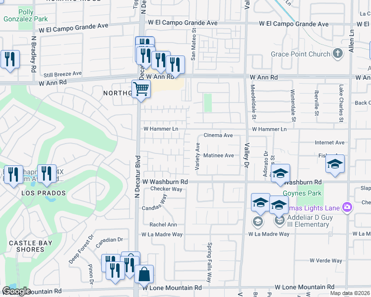 map of restaurants, bars, coffee shops, grocery stores, and more near 4510 Turkey Ridge Court in North Las Vegas