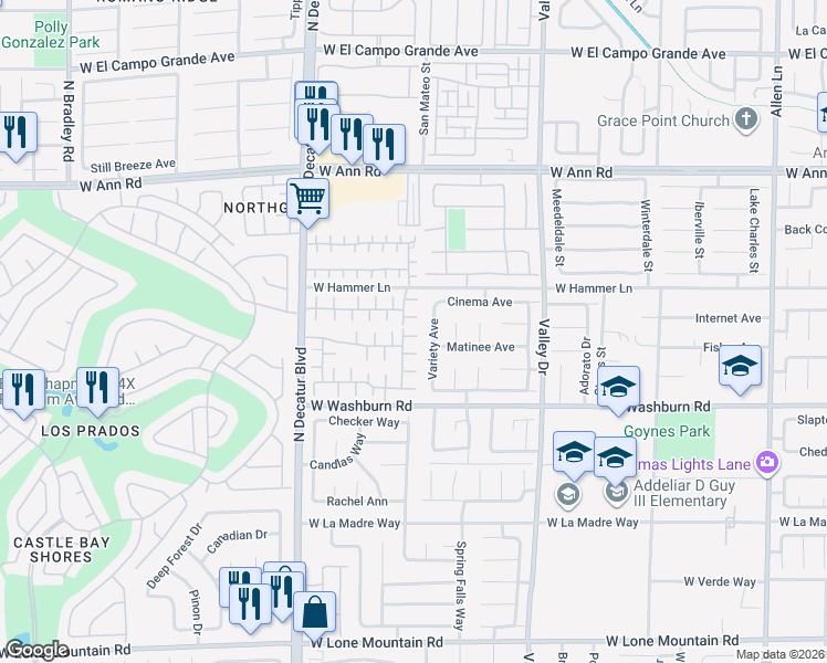 map of restaurants, bars, coffee shops, grocery stores, and more near 4510 Turkey Ridge Court in North Las Vegas