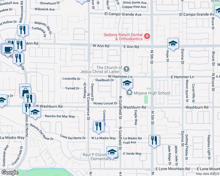 map of restaurants, bars, coffee shops, grocery stores, and more near 103 Queenswreath Drive in North Las Vegas