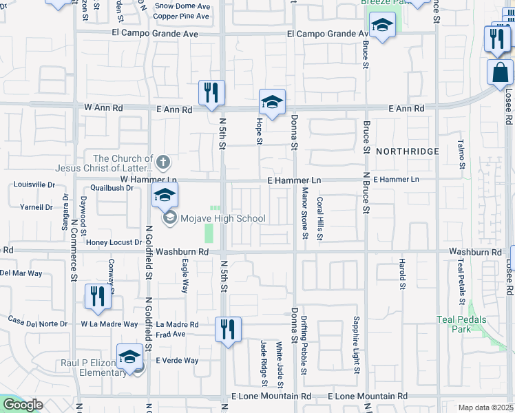 map of restaurants, bars, coffee shops, grocery stores, and more near 5325 North La Quinta Hills Street in North Las Vegas