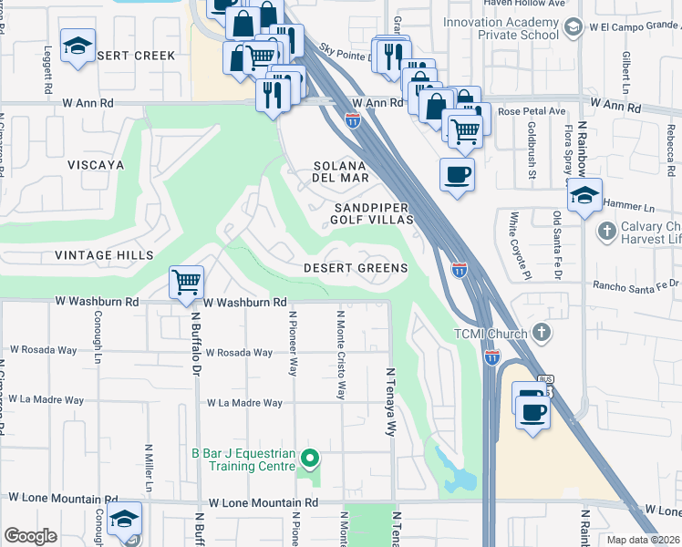 map of restaurants, bars, coffee shops, grocery stores, and more near 5229 Crooked Sky Circle in Las Vegas