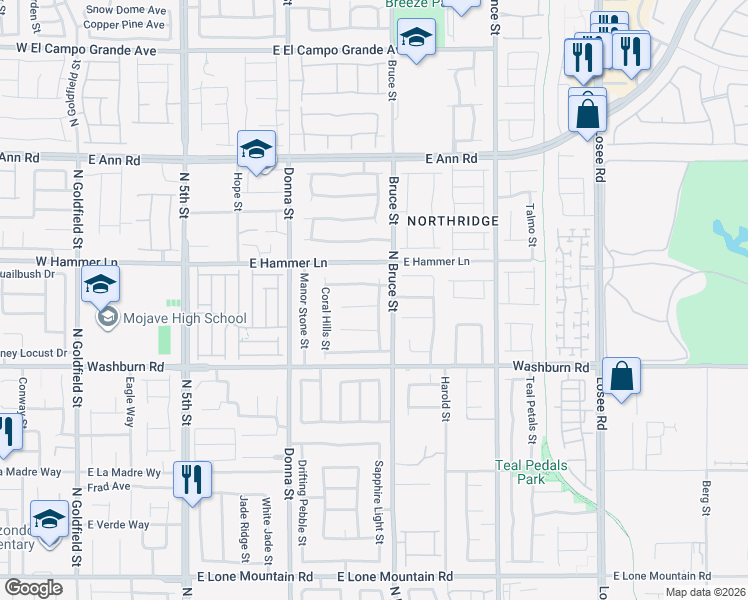 map of restaurants, bars, coffee shops, grocery stores, and more near 1210 Calico Springs Court in North Las Vegas