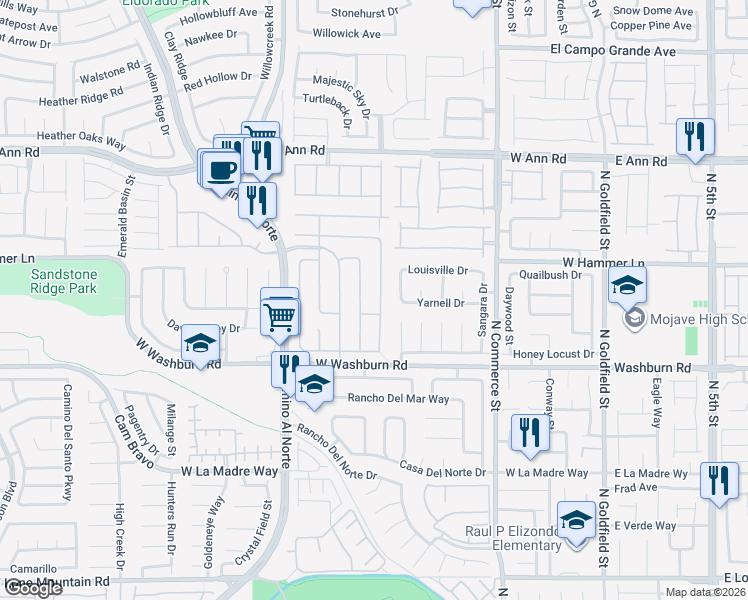 map of restaurants, bars, coffee shops, grocery stores, and more near 5317 Jose Ernesto Street in North Las Vegas