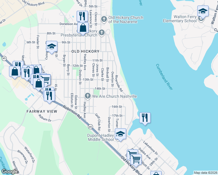 map of restaurants, bars, coffee shops, grocery stores, and more near 1311 Birdsall Street in Nashville