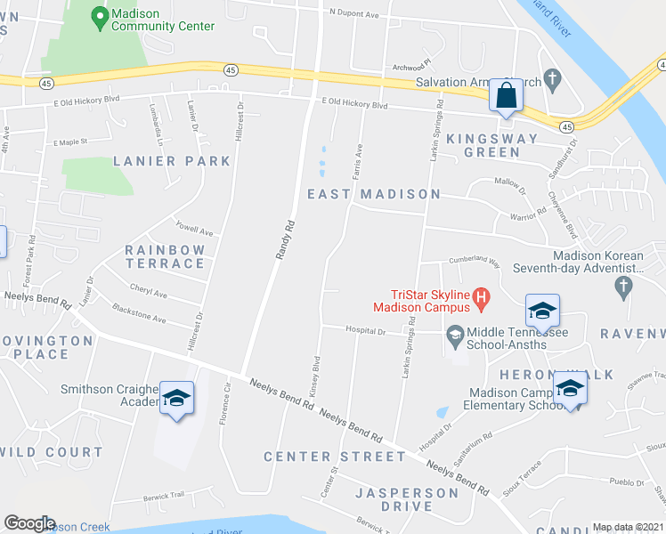 map of restaurants, bars, coffee shops, grocery stores, and more near 435 Kinsey Boulevard in Nashville