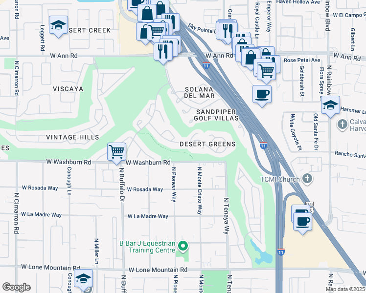map of restaurants, bars, coffee shops, grocery stores, and more near 7333 Painted Shadows Way in Las Vegas