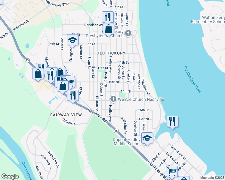 map of restaurants, bars, coffee shops, grocery stores, and more near 1313 Hadley Avenue in Nashville