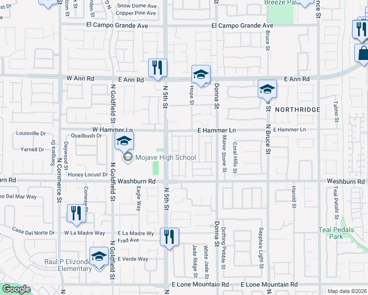 map of restaurants, bars, coffee shops, grocery stores, and more near 5329 North Chino Heights Street in North Las Vegas