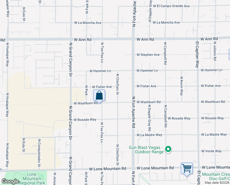 map of restaurants, bars, coffee shops, grocery stores, and more near 5265 North Chieftain Street in Las Vegas