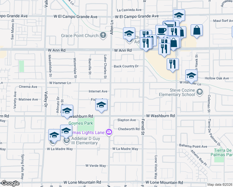 map of restaurants, bars, coffee shops, grocery stores, and more near 5314 Azure View Court in North Las Vegas