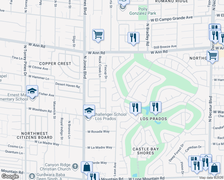 map of restaurants, bars, coffee shops, grocery stores, and more near 5709 Spicewood Circle in Las Vegas