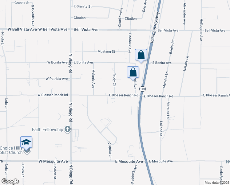 map of restaurants, bars, coffee shops, grocery stores, and more near 2500 Trudy Circle in Pahrump