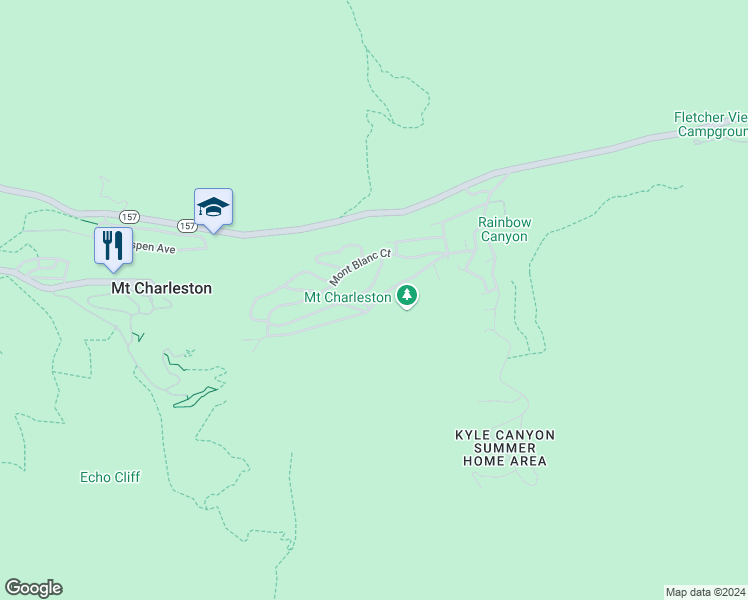 map of restaurants, bars, coffee shops, grocery stores, and more near 401 Alpine Way in Mount Charleston