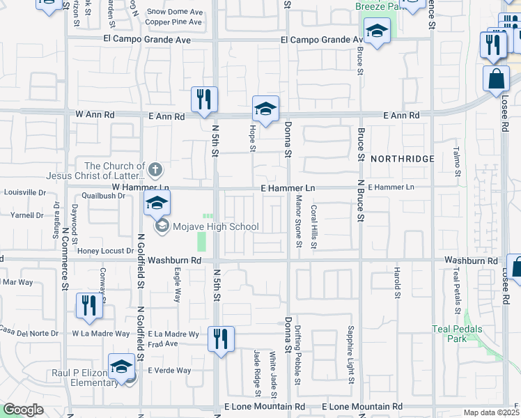 map of restaurants, bars, coffee shops, grocery stores, and more near 5333 North Santa Fe Heights Street in North Las Vegas