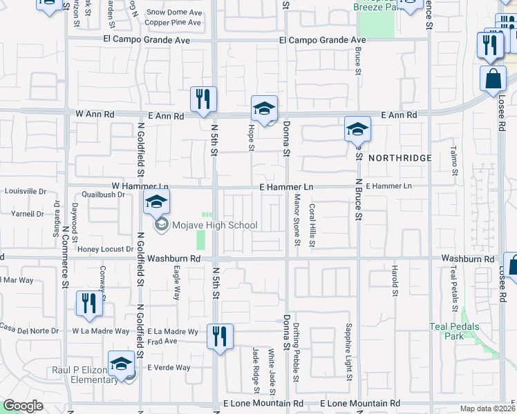 map of restaurants, bars, coffee shops, grocery stores, and more near 5325 North La Quinta Hills Street in North Las Vegas
