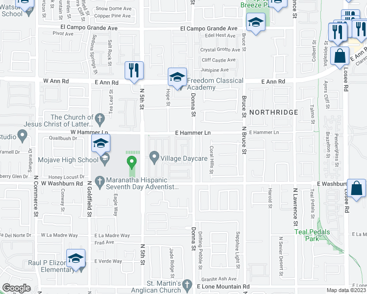 map of restaurants, bars, coffee shops, grocery stores, and more near 5332 North Carlsbad Heights Street in North Las Vegas