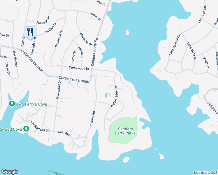map of restaurants, bars, coffee shops, grocery stores, and more near 107 Shelter Cove in Hendersonville