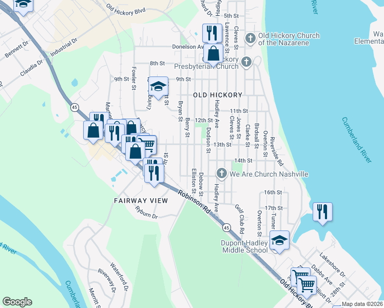 map of restaurants, bars, coffee shops, grocery stores, and more near 1306 Elliston Street in Nashville