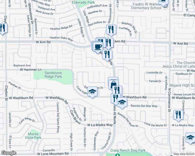 map of restaurants, bars, coffee shops, grocery stores, and more near 5315 Kadena Garden Court in North Las Vegas