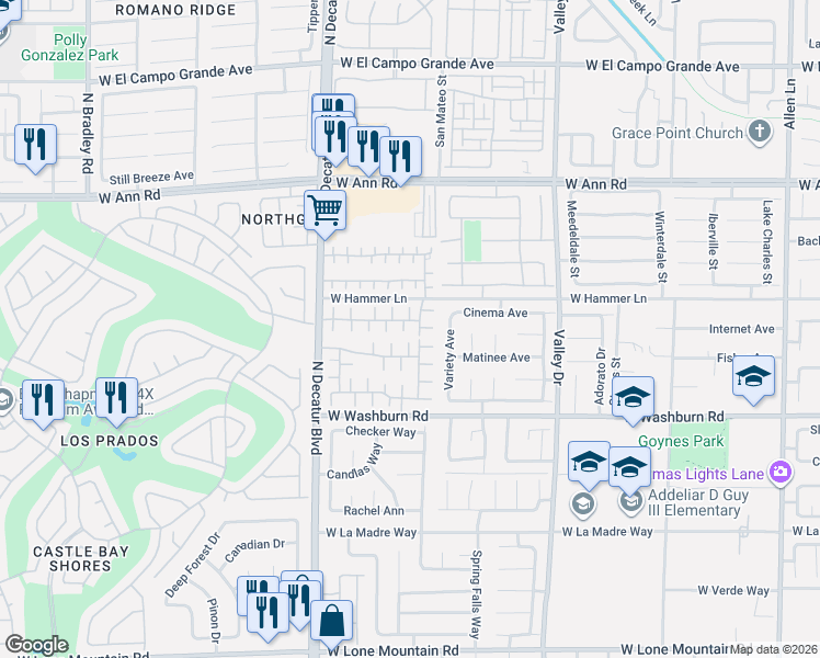 map of restaurants, bars, coffee shops, grocery stores, and more near 5288 Toro Creek Court in North Las Vegas
