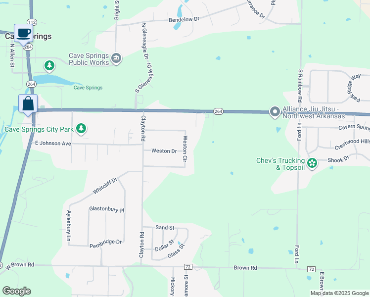 map of restaurants, bars, coffee shops, grocery stores, and more near 659 Weston Circle in Cave Springs