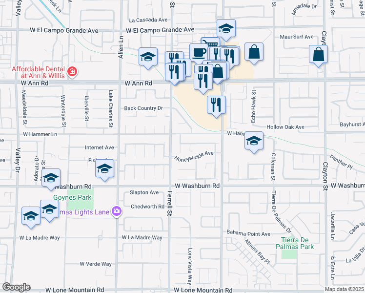 map of restaurants, bars, coffee shops, grocery stores, and more near 3127 Fern Crest Avenue in North Las Vegas