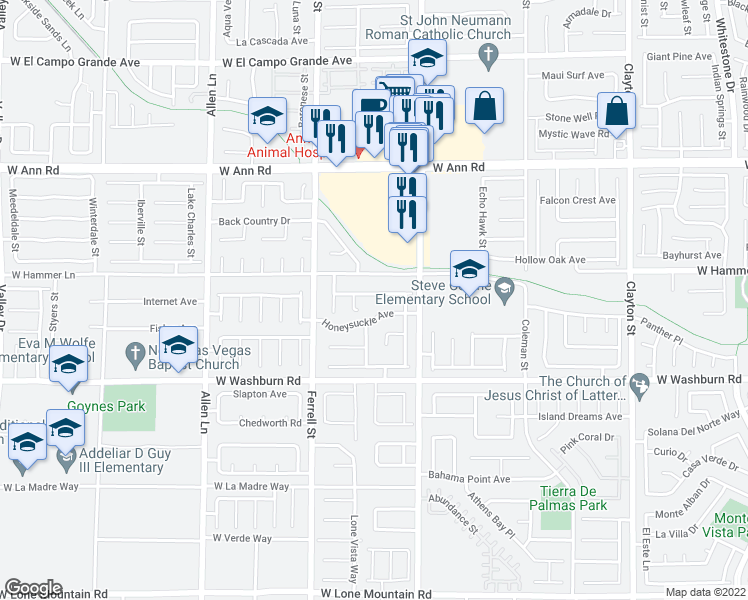 map of restaurants, bars, coffee shops, grocery stores, and more near 3025 Fern Crest Avenue in North Las Vegas