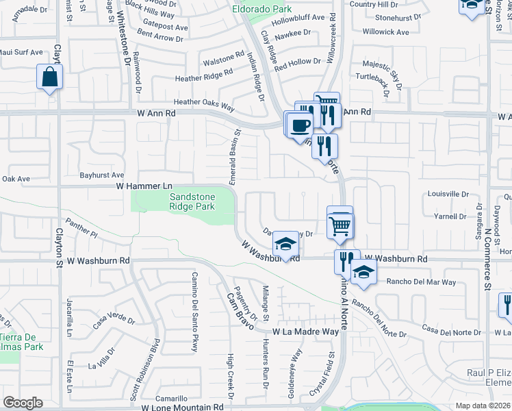 map of restaurants, bars, coffee shops, grocery stores, and more near 5321 Dawn Break Canyon Street in North Las Vegas